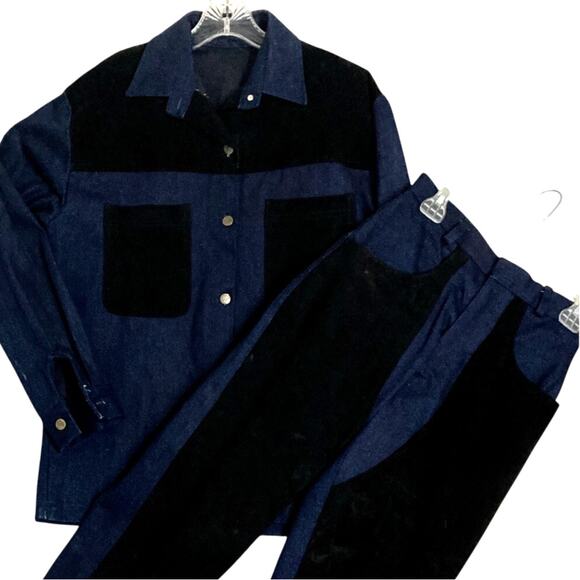 Custom Made Pants - Custom Womens Denim Roughrider Pant Suit Large Jacket 28X30 Dark Wash Suede Trim